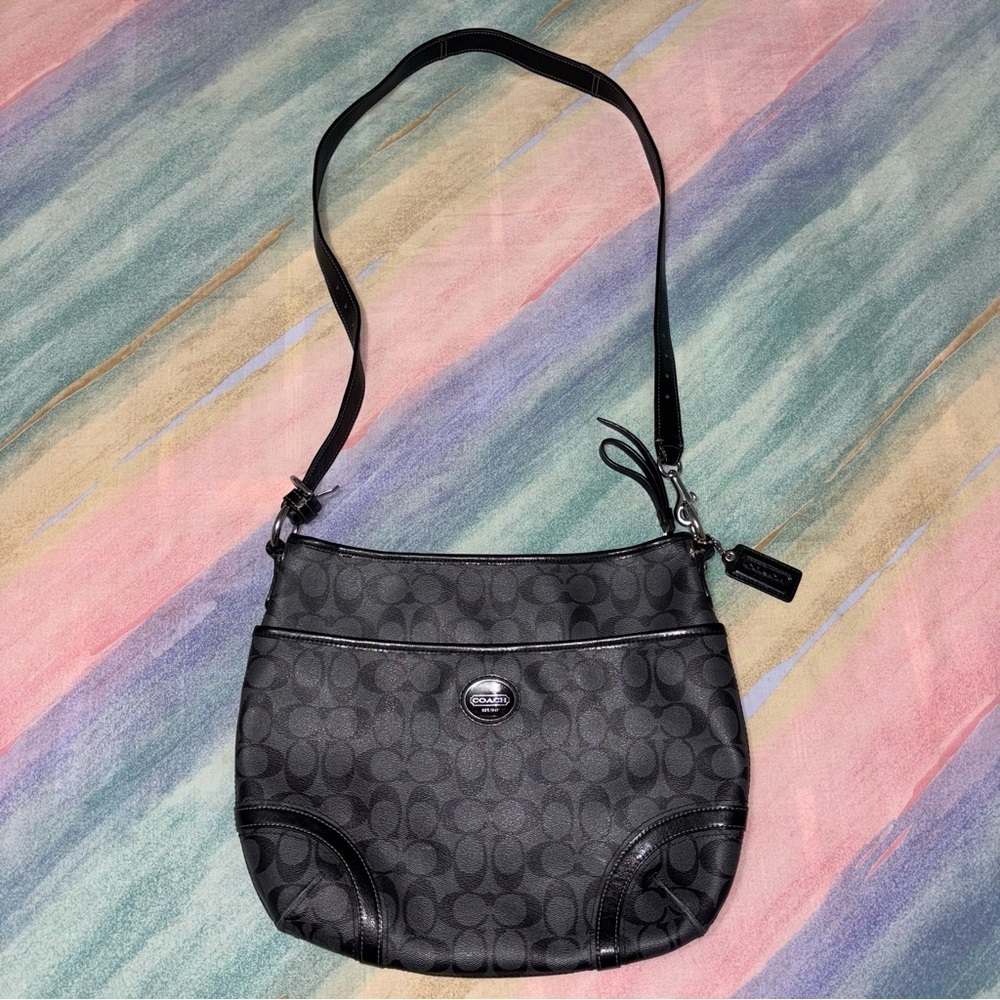 Coach Signature Crossbody F19823 Signature Shoulder Bag black gray - Picture 2 of 14